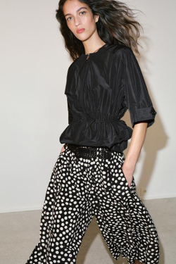 ZARA БРЮКИ-КЮЛОТЫ В ГОРОШЕК С ПОЯСОМ, ЧЕРНЫЙ/БЕЛЫЙ