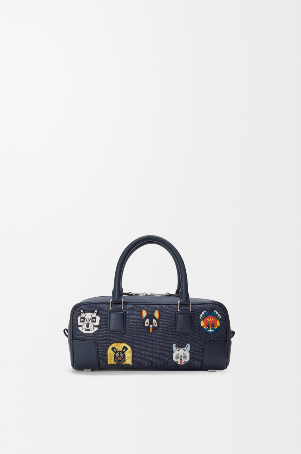 Loewe Укороченная сумка Cats Amazona 23 из вышитой джинсовой ткани, синий