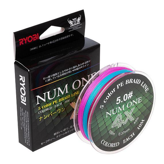 Шнур NUM ONE PE4X-100M 5.0#/0,370 mm Multi Colour Ryobi