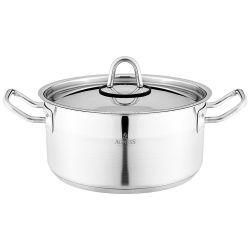 КАСТРЮЛЯ AGNESS 20X10 СМ 2,8 Л ВЫСОКОКАЧЕСТВЕННАЯ НЕРЖ СТАЛЬ 18/10 С КРЫШКОЙ НЖС