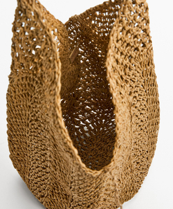 Oysho Сумка-хобо из натуральной ткани, бежевый