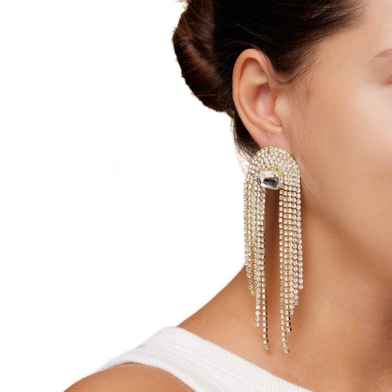 Серьги Большие Плавающие Кристаллы – Золото