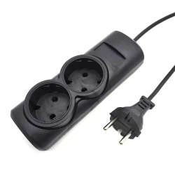 Удлинитель сетевой, ГОСТ, ПВС 2*0,75, 2 гнезда, 1.5м, сертифицированный, черный
