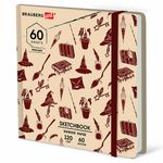 Скетчбук для маркеров 120 г/м2, 195х195 мм, 60 л., твердая обложка, резинка, BRAUBERG ART, МИКС, 115106