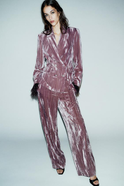 ZARA ШИРОКИЕ БРЮКИ ИЗ ВЕЛЬВЕТА, ЦВЕТ МАЛЬВЫ