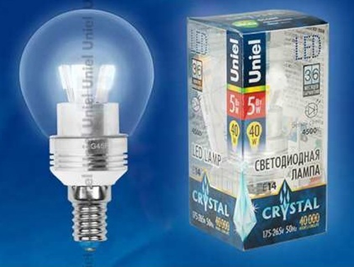 LED-G45P-5W/NW/E14/CL ALC02SL PROMO Лампа светодиодная, в составе набора из 3шт. Форма шар, прозрачная колба. Серия Crystal. Материал корпуса алюмин