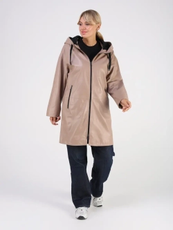 Кожаная куртка демисезонная с капюшоном длинная