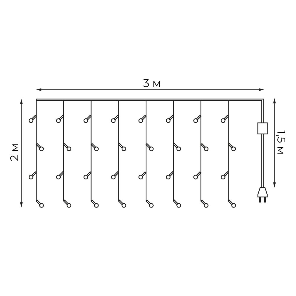 ULD-C3020-160-DTA AMBER IP20 Занавес светодиодный. 3х2м. 160 светодиодов. Янтарный свет. Провод прозрачный. TM Uniel