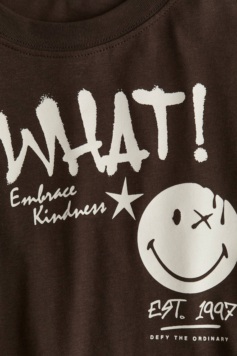 H&M Футболка из хлопка с принтом, темно-коричневый