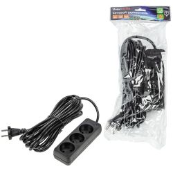 S-CU3-7 BLACK Удлинитель серии Ultra. шнур 7м.. 3 гнезда. 10A. б-з. Черный. TM Uniel