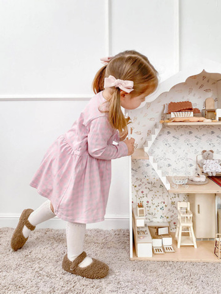 Платье с длинным рукавом Mjölk Клетка розовая