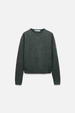 ZARA БАЗОВЫЙ СВИТЕР ИЗ 100% ШЕРСТИ, ТЕМНО-СЕРЫЙ