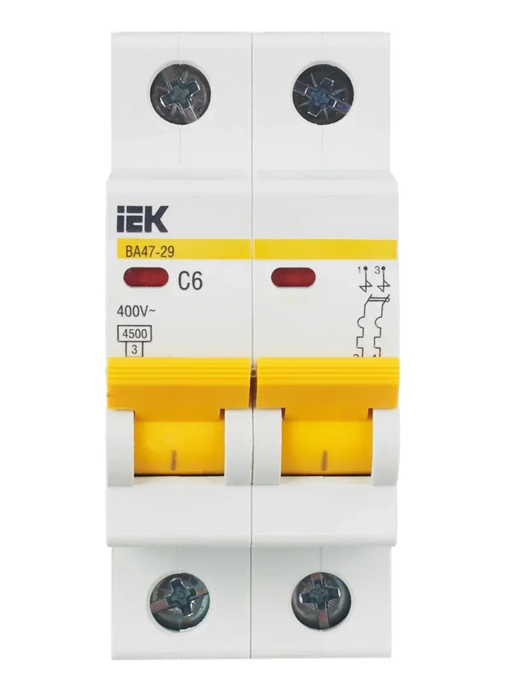 Автоматический выключатель IEK BA47-29 C, 6A, 2P, 400 V