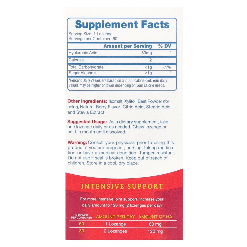 Hyalogic, гиалуроновая кислота для суставов, кожи и глаз, ягодное ассорти, 60 пастилок