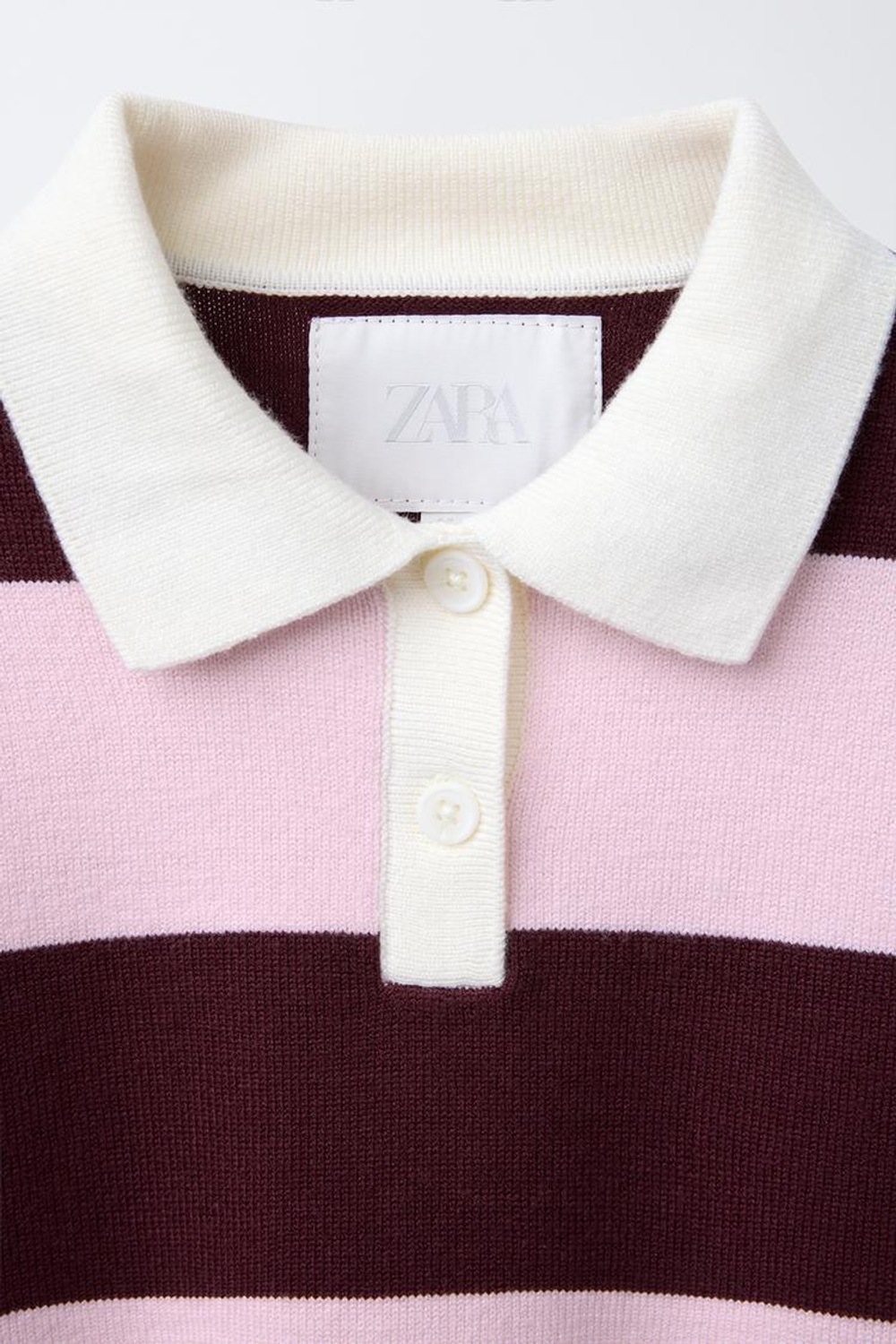 ZARA ТРИКОТАЖНЫЙ СВИТЕР С ВОРОТНИКОМ ПОЛО, РОЗОВЫЙ