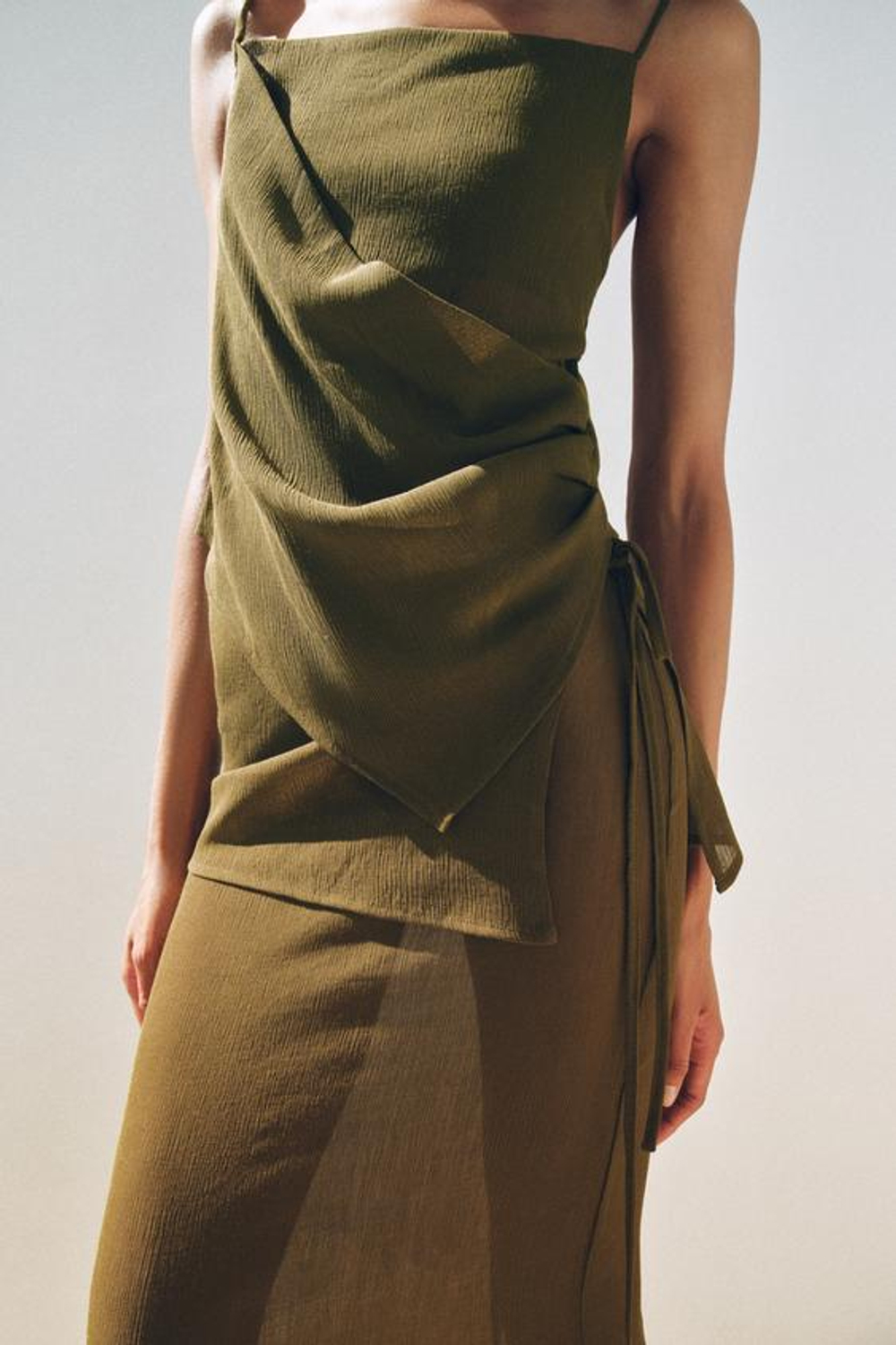 ZARA ЮБКА-ПАРЕО ИЗ ПОЛУПРОЗРАЧНОЙ ТКАНИ, МЯГКИЙ ЗЕЛЕНЫЙ