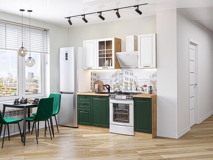 Прямая модульная кухня Дублин-04 Special White/Special Green - Дуб Вотан 2140*1300*600