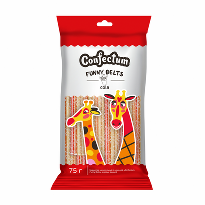 Мармелад жевательный с начинкой «Confectum Funny Belts» со вкусом колы в форме ремней, 75 гр х 36 шт