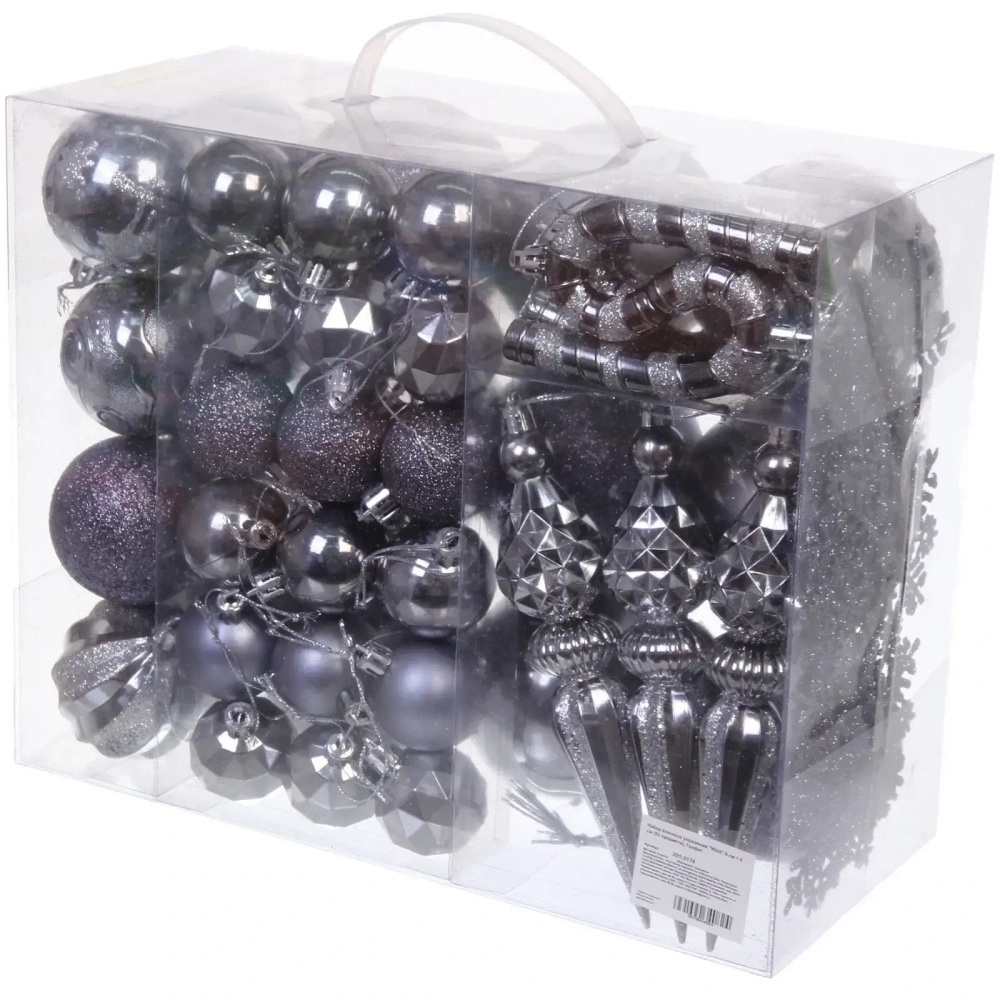 Набор ёлочных украшений «Wish» 6 см + 4 см (50 предмета), Графит