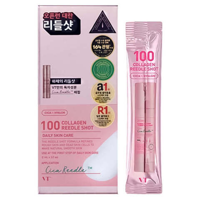 VT Cosmetics Collagen Reedle Shot 100 Stick Pouch, Бустер-сыворотка с микроиглами и коллагеном, 2ml*10ea