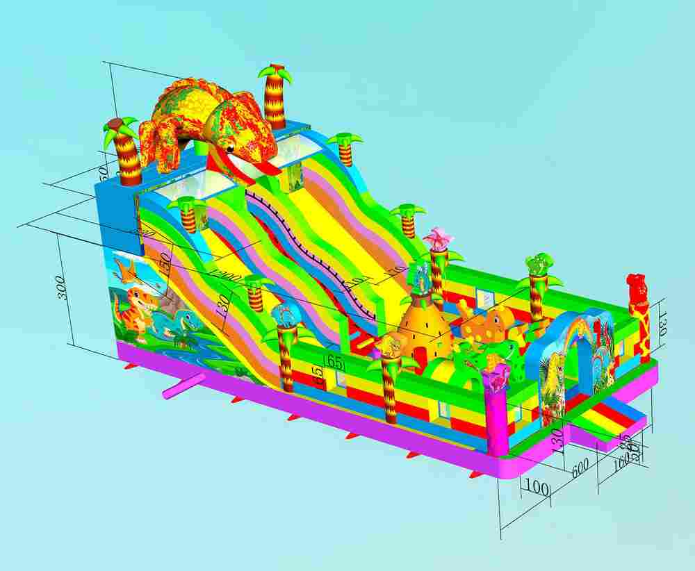 Коммерческий надувной батут «Хамелеон и динозавры Ультра 4» 12*6*6 м
