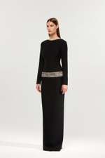 Платье макси из крепа с отделкой из кристаллов и открытой спиной