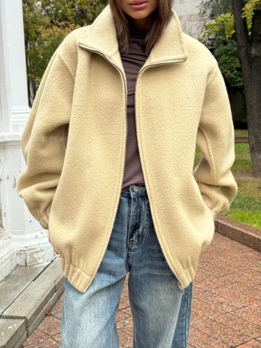 Шерстяной бежевый оверсайз бомбер