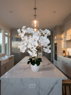 Орхидеи искусственные Люкс в кашпо белоснежные 5 веток
