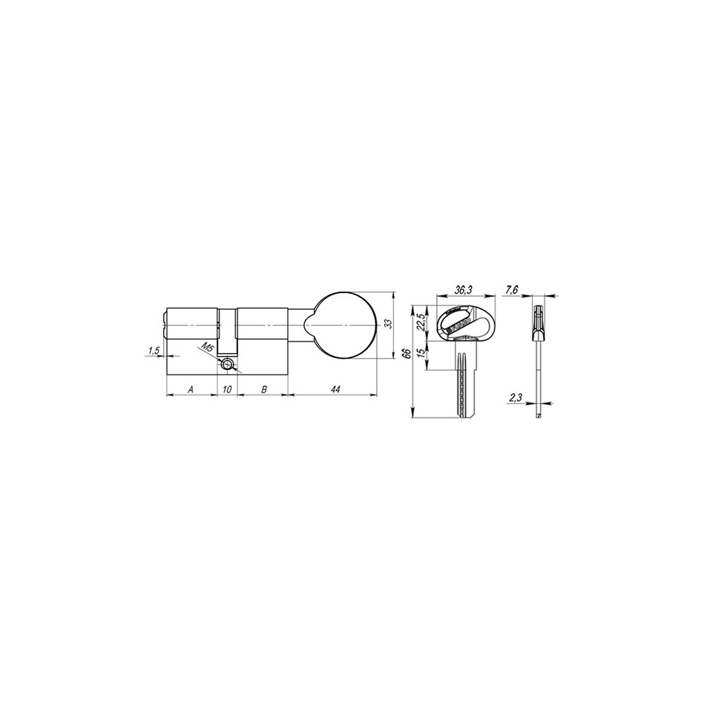 Цилиндровый механизм D-PRO502/60 (25х10х25) BL черный