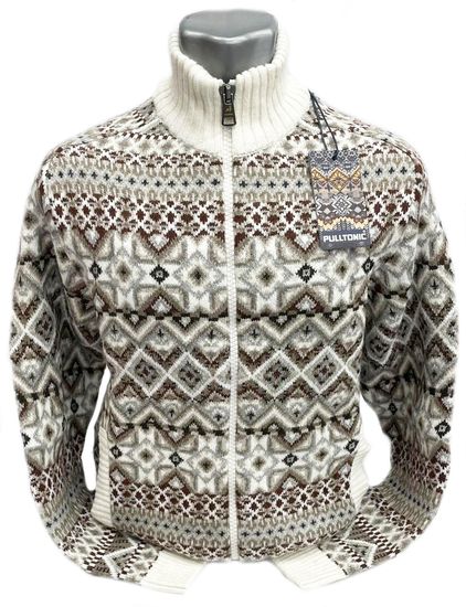 Pulltonic из шерсти и кашемира на полном замке "Узорчатый" в бежевом. Размер 48-52