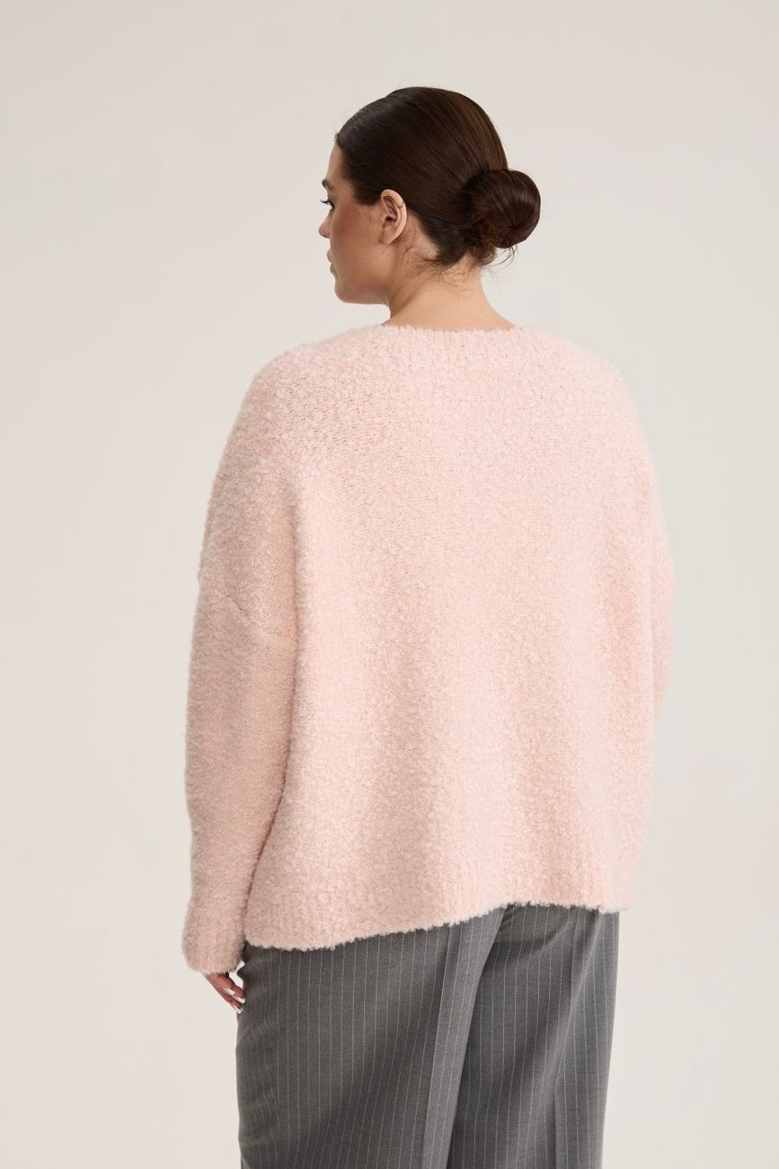 Джемпер букле с V-вырезом, светло-розовый