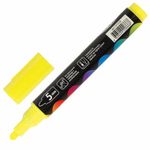 Маркер меловой "POP-ART" ЖЕЛТЫЙ, 5 мм, сухостираемый, для гладких поверхностей, BRAUBERG, 151528