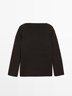 Massimo Dutti Свитер из 100% шерсти в полоску, шоколадный