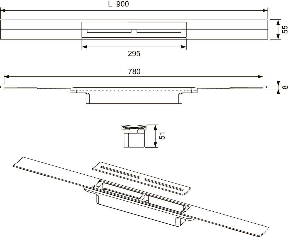 Профиль для душа TECEdrainprofile, 900 мм, PVD Polished Red Gold