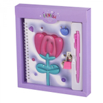 Блокнот в футляре, 19,5 см * 22,5 см, гребень, Alingar, мат.ламин, эффект 3D, ручка, замочек, клетка, 46 л., "Тюльпан"