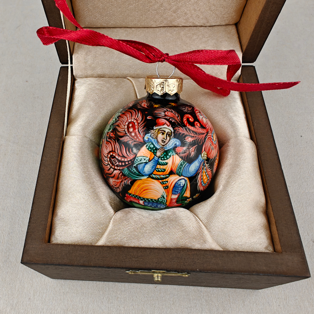 Шар новогодний с ручной росписью Палех "Жар-птица" в футляре