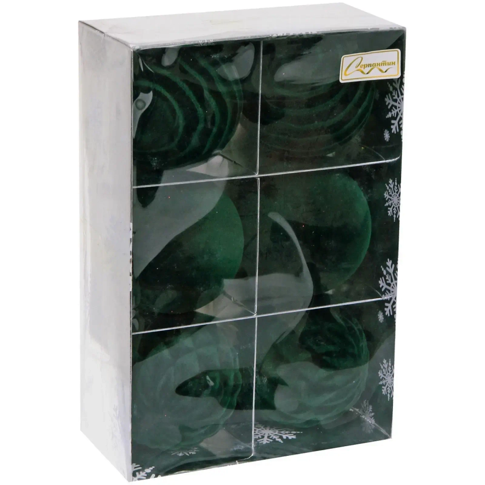 Набор шаров VELOUR «Стильная зима» 8 см (набор 6 шт), Изумруд