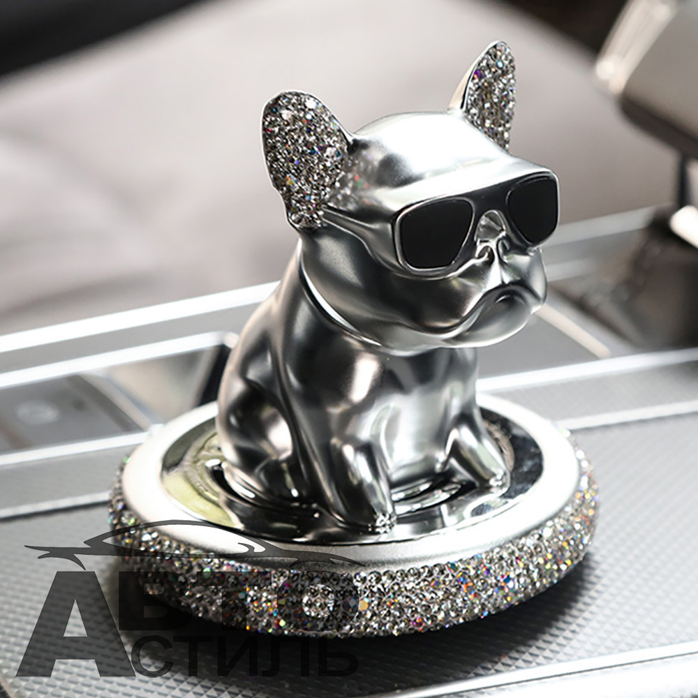 Ароматизатор-игрушка -на торпеду- Собачка Бульдог -(сух)- YC-15SL серебристый