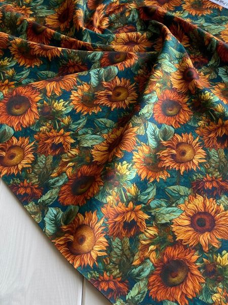 Отрез 0,7м. ПОДСОЛНУХИ НА ИЗУМРУДНОМ 100% хлопок, Handmade Fabrics 3