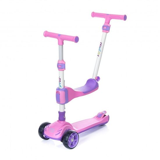 Самокат-беговел 3 в 1 Scooter Micar Transformer складной со светящимися колесами, сиденьем и родительской ручкой розовый