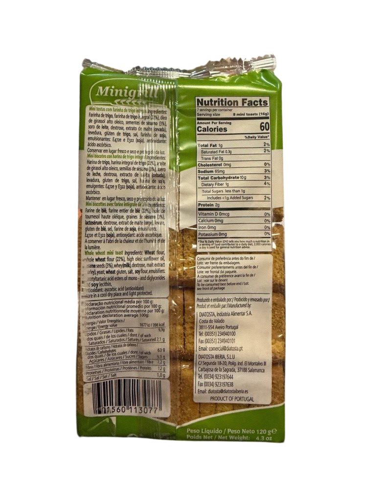 Мини-тосты цельнозерновые Diatostaс кунжутом 120 г