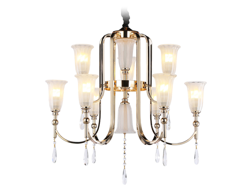 Подвесная люстра с хрусталем TR3250/9 SGD/FR золото/белый матовый E14*9 max 40W D735*720