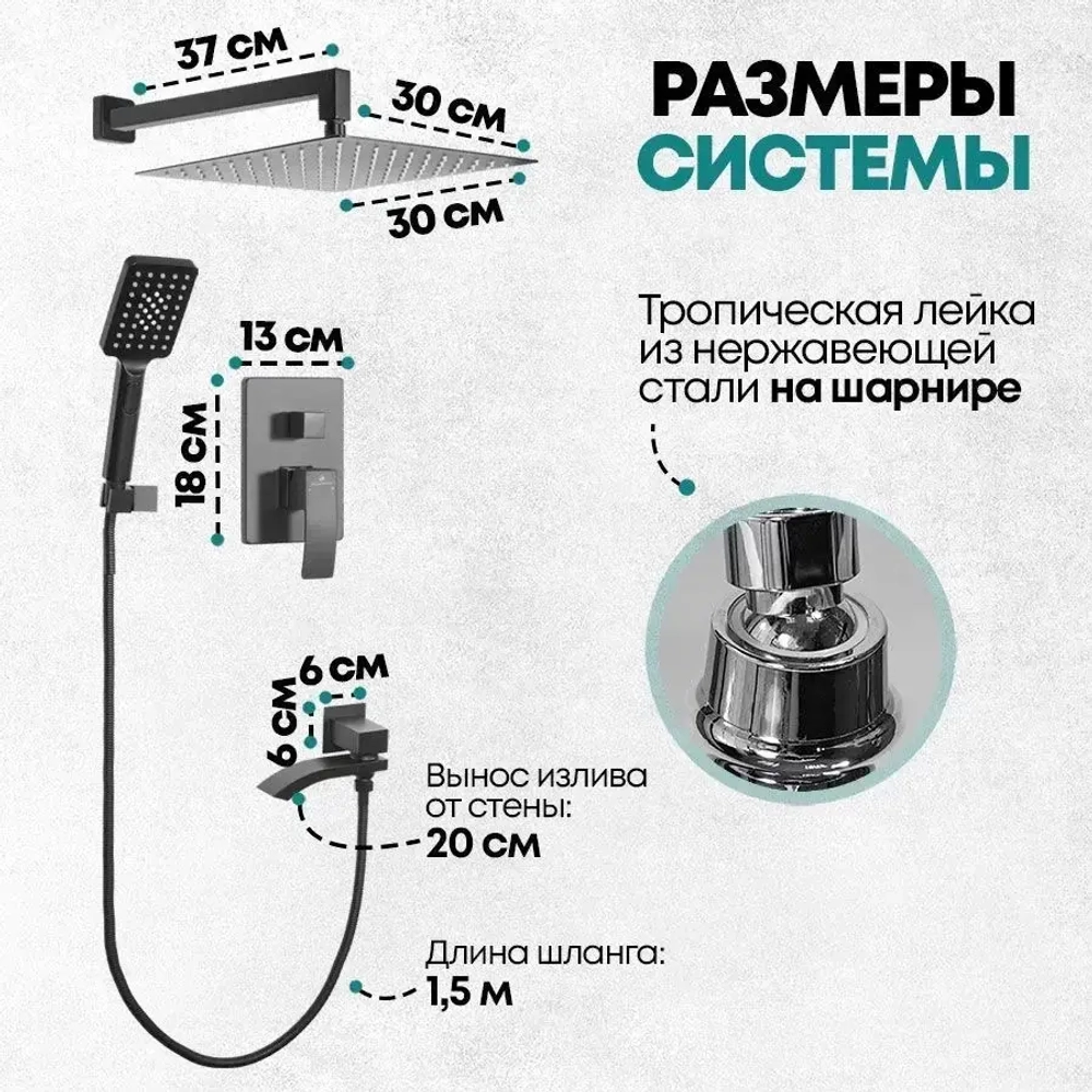 Душевая система Grocenberg GB5007 Черный матовый
