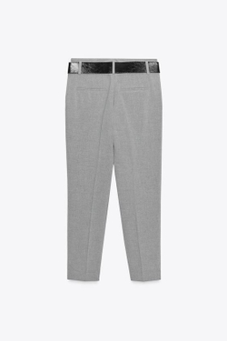 ZARA БРЮКИ СУЖЕННЫЕ С ПОЯСОМ, СЕРЫЙ