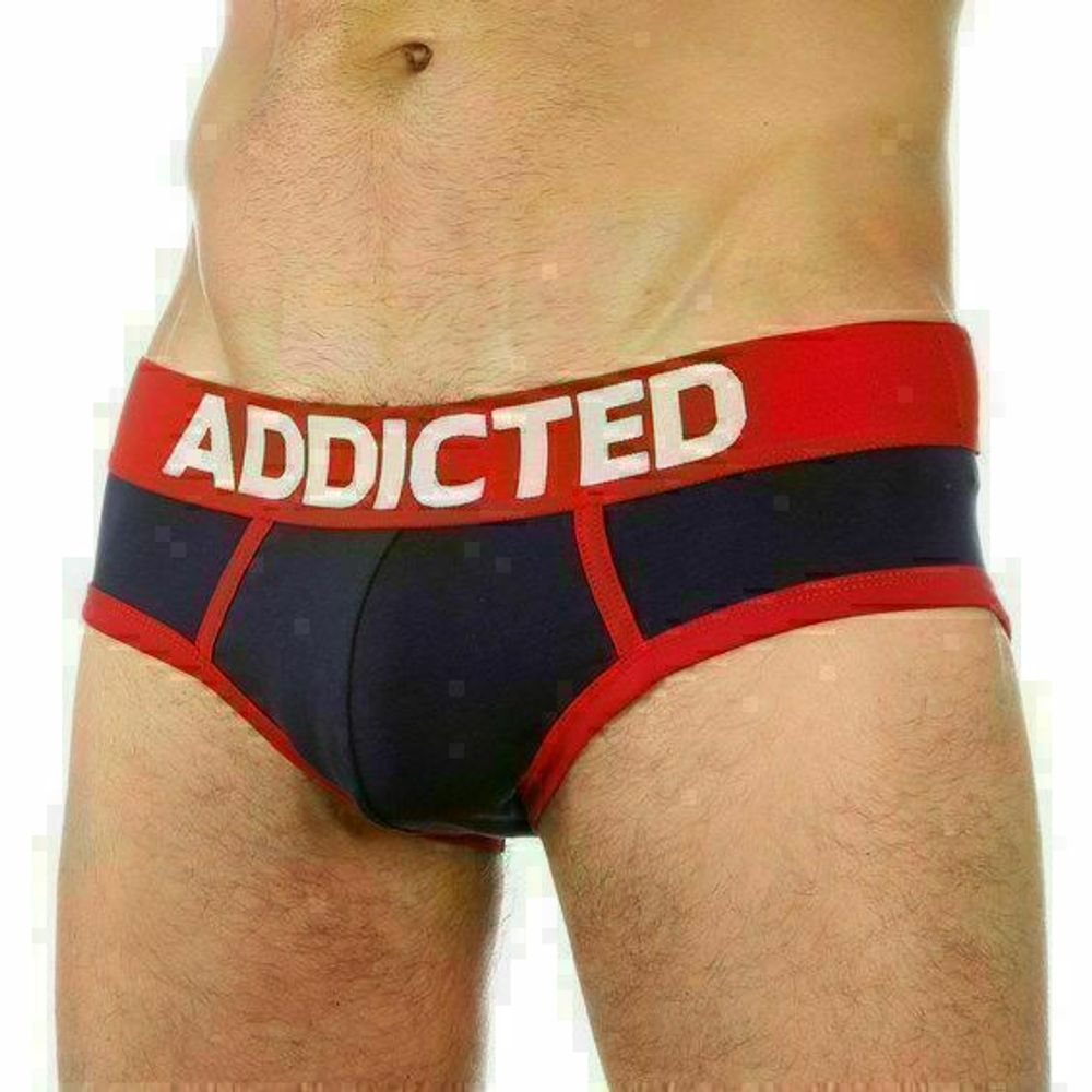 Мужские трусы брифы темно-синие с красной резинкой Seobean Addicted