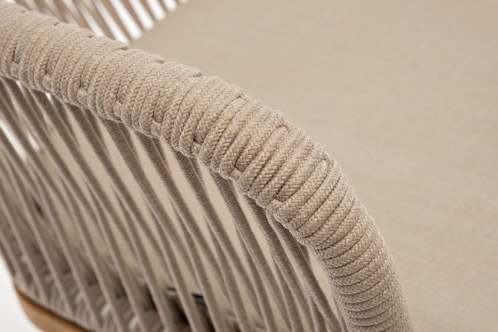 "Лион" стул плетеный из роупа, основание дуб, роуп бежевый круглый, ткань бежевая 052