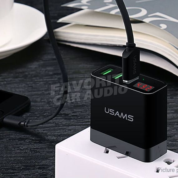 СЗУ 3USB Usams US-CC035 3000mA пластик дисплей чёрный