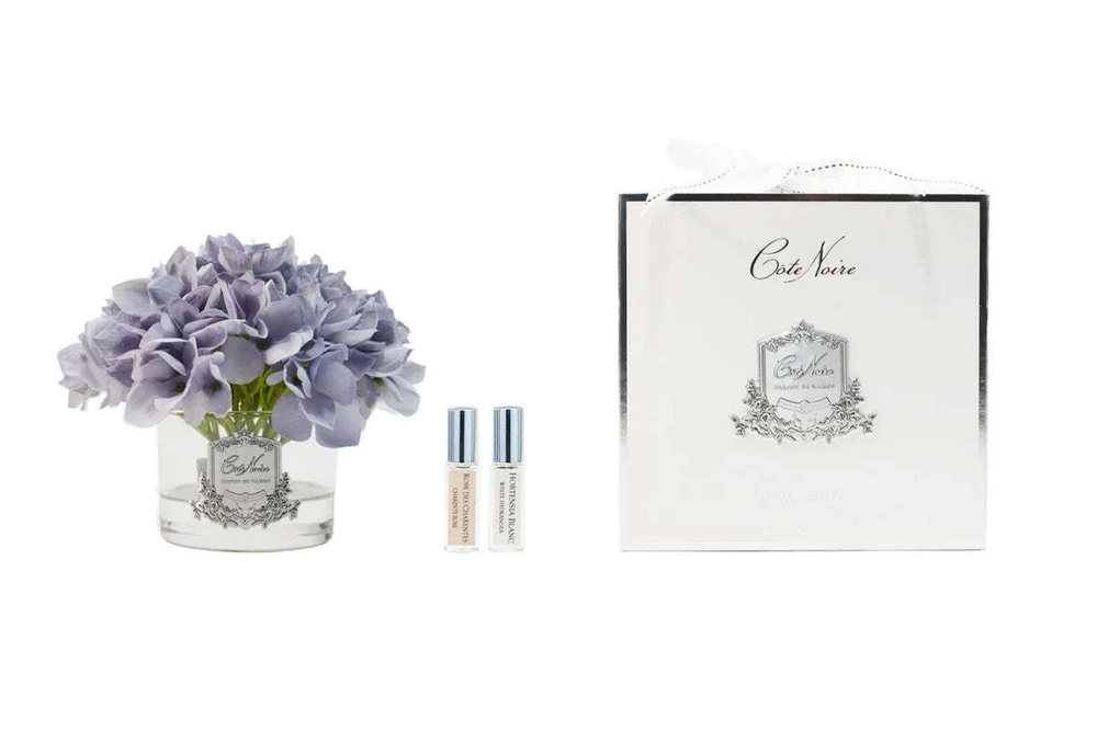 Ароматизированный букет гортензий и 2 спрея по 5мл Cote Noire Hydrangeas Blue голубой с серебряным декором