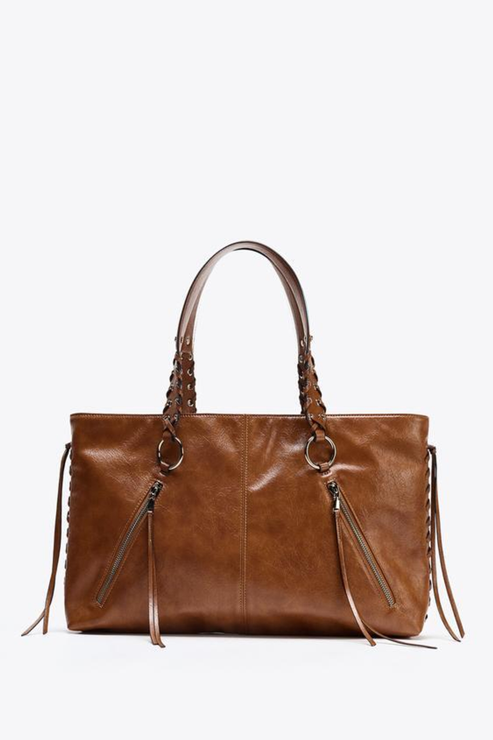 ZARA СУМКА-ШОПЕР С БАХРОМОЙ, РЫЖЕВАТО-КОРИЧНЕВЫЙ