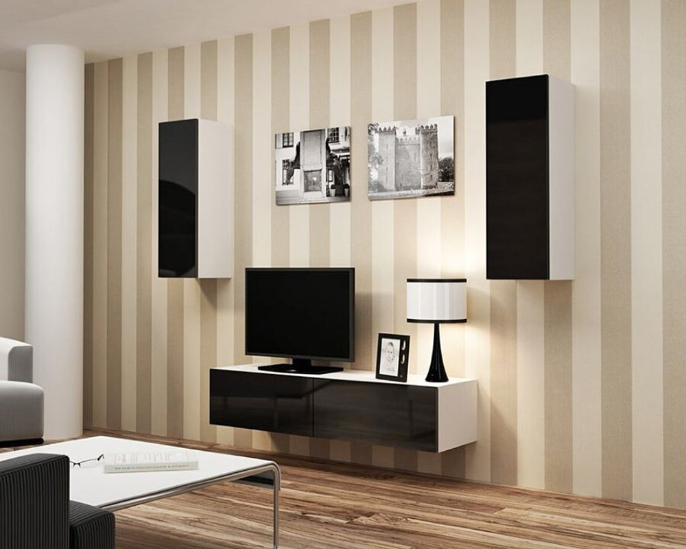 Гостиная Виго 7 МДФ (черная) / Белый Фасадный 0101 210*42*180 см, Черный, Белый Фасадный   Фиеста